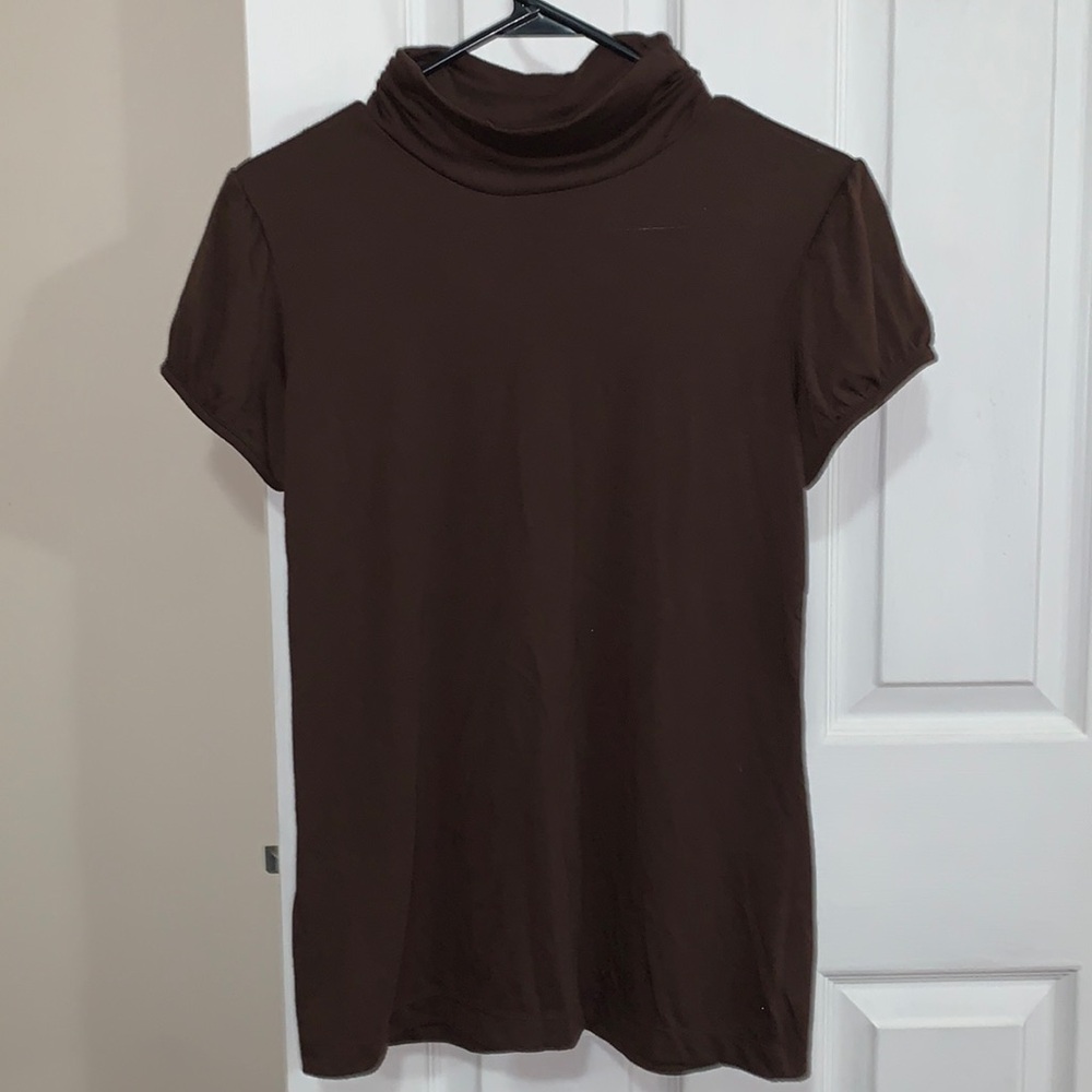 Cato Brown Short Sleeve Turtleneck Blouse Size Medium